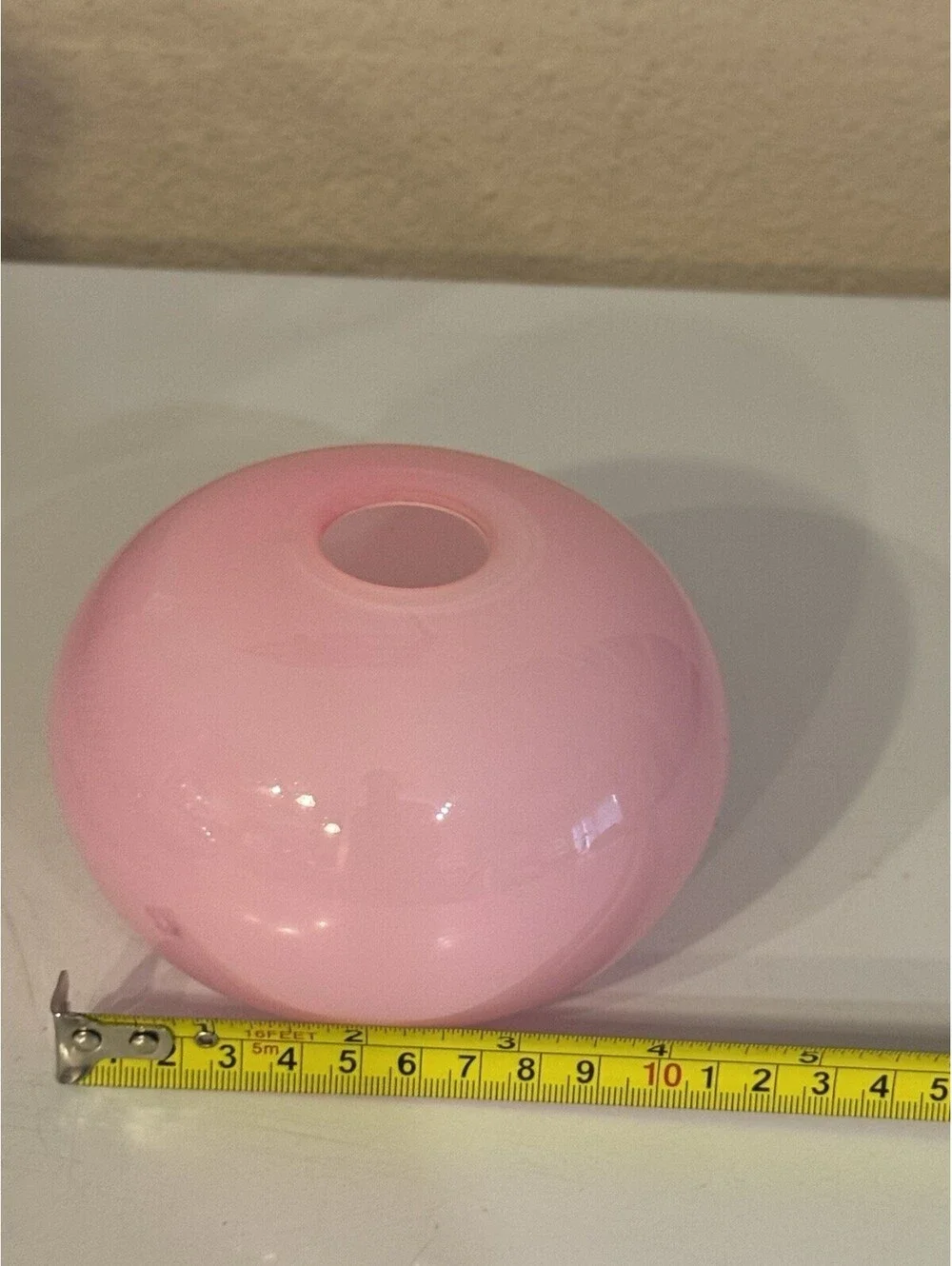 Unmarked Pink Solid Glass Globe Vase, Glossy Finish Decorative, 5 in H